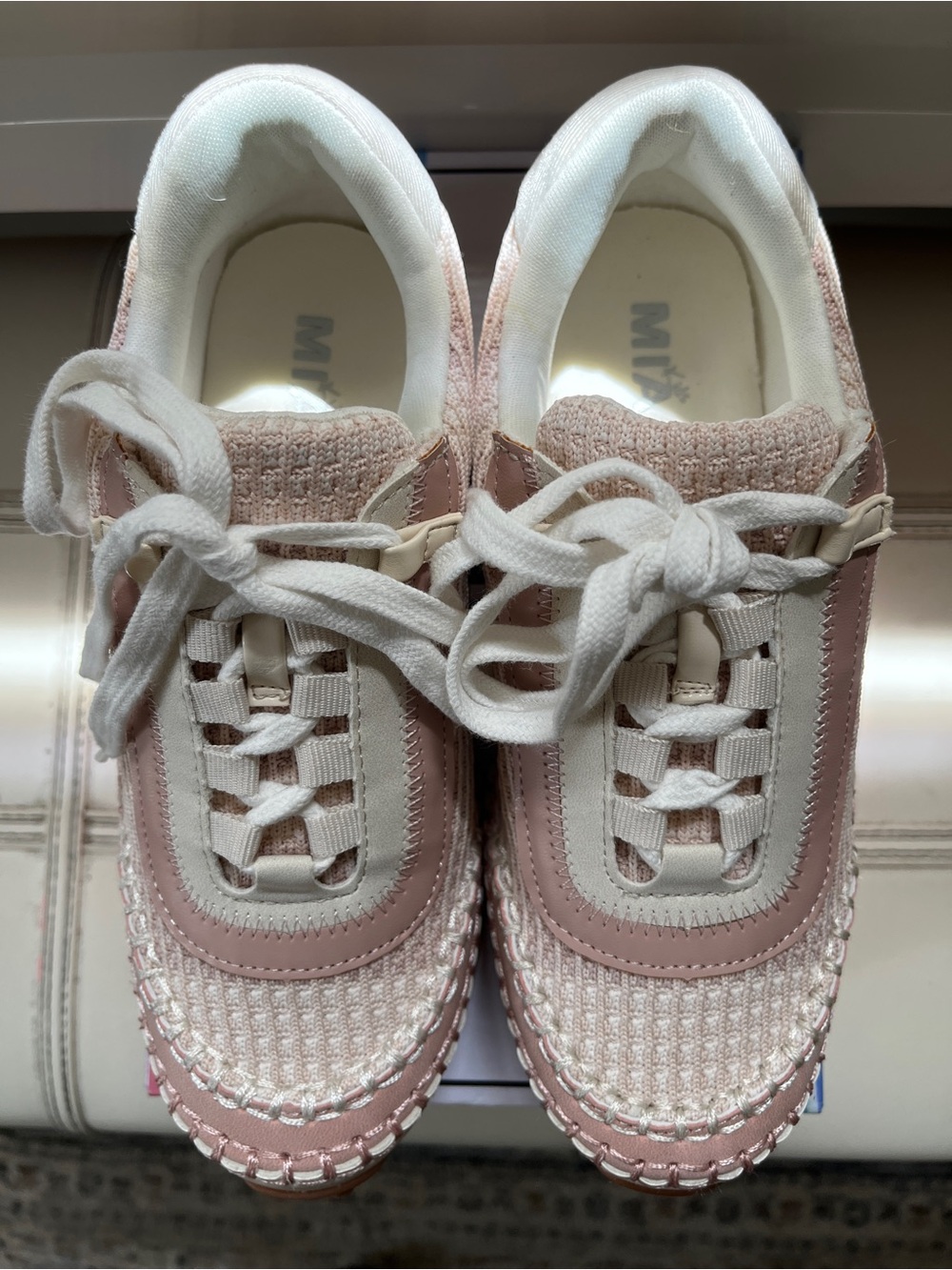 Mia Big Girl Shoes Blush Pink Knit Sneakers with Cream Accents - size 5